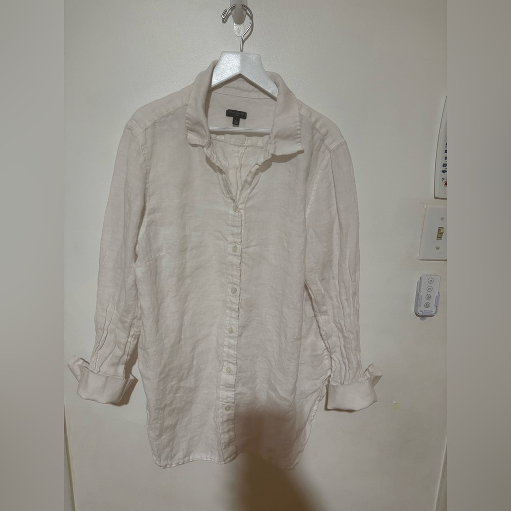 Talbots Petite‎ White Linen Button-Up Blouse